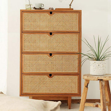Nordic Natural 4 Drawers Chest Rattan Woven in Large-Richsoul-Cabinets & Chests,Furniture,Living Room Furniture